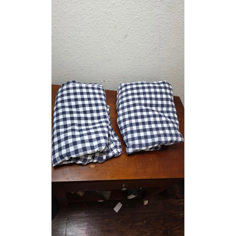 Pottery Barn Kids Gingham Duvet Set Full Navy Blue White Organic Cotton Plaid